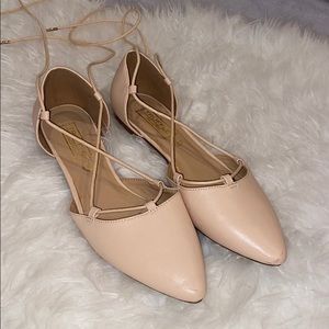 Nude Lace-Up Pointed Toe Flats